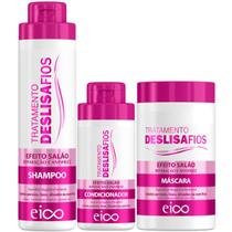 Kit Eico Deslisa Fios Shampoo 800ml Condicionador 450ml Máscara 1Kg