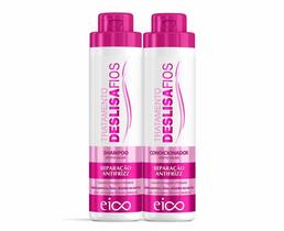 Kit Eico Deslisa Fios Shampoo 800ml + Condicionador 750ml Tratamento Lisos Alisados Antifrizz