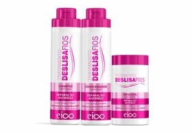 Kit Eico Deslisa Fios Shampoo 800ml e Condicionador 750ml + Máscara Hidratação Recueparação Reduz Volume Antifrizz Pós Progressiva 1Kg