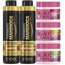 Kit Eico Mandioca Shampoo 800ml Condicionador 750ml 3 Máscaras Cronograma Hidratação Nutrição Reconstrução 270g