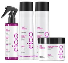 Kit Eico Professional Liso Mágico Shampoo Sem Sal e Condicionador Leave-in + Máscara + Spray
