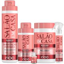 Kit Eico Salão em Casa Hidratação Intensiva Shampoo 800ml Condicionador 450ml Máscara 1Kg Spray 120ml Óleo 7ml