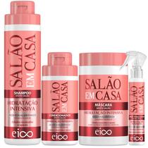 Kit Eico Salão em Casa Hidratação Intensiva Shampoo 800ml Condicionador 450ml Máscara 1Kg Spray 120ml