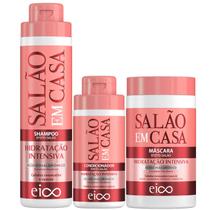 Kit Eico Salão em Casa Hidratação Intensiva Shampoo 800ml Condicionador 450ml Máscara 1Kg