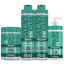 Kit Eico Shampoo 800ml e Condicionador 750ml Cachos + Definidos Máscara Tratamento 1Kg + Creme 600ml