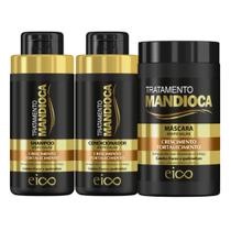 Kit Eico Tratamento Creme Mandioca Shampoo 450ml Condicionador 400ml Máscara Tratamento Hidratação 1Kg