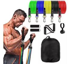 Kit Elástico 11 peças Treino exercício funcional Adutor Exercícios Casa