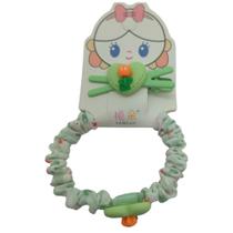 Kit elastico de cabelo com presilha de coracao flor verde