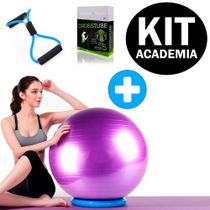 Kit Elástico de Tensão Extensor Cross Tube + Bola Suíça Pilates Yoga 55cm