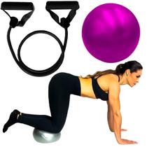 Kit Elástico Exercício Treino Bola Pilates 25cm Fisioterapia