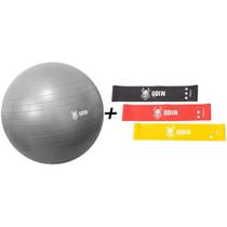 Kit Elastico Exercicios + Bola Pilates 75 Cm Odin Fit Cinza