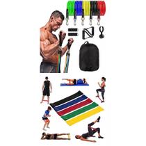 Kit Elástico Extensor 11 Itens + 5 Faixas Mini Band Treino