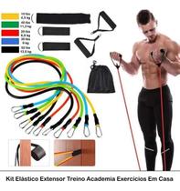 Kit Elástico Extensor 11 Itens Musculação Funcional Em Casa