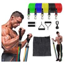 Kit Elástico Extensor 11 Peças - Exercício Fitness Pilates