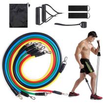 Kit Elastico Extensor 11 Peças Para Treino Funcional Exercícios Yoga Musculação Academia Em Casa