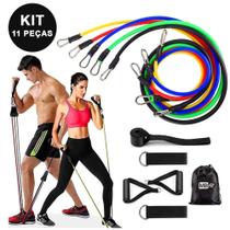 Kit Elastico Extensor 11 Peças Treino Academia Exercícios Musculação Yoga Pilates