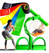 Kit Elástico Extensor + 5 Faixas Treino Mini Band Exercício