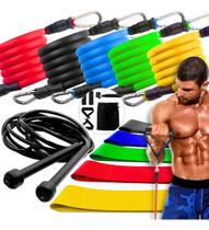 Kit Elásticos Treino Academia Exercício Extensor Corda Pular