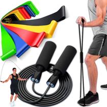 Kit Elásticos Treino Mini Band Extensor + Corda De Pular