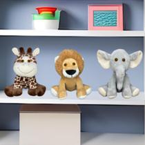 Kit Elefante Leão Girafa De Pelúcia Safari para Nicho e Decoração Quarto Bebê