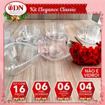 kit Elegance Classic TRANSPARENTE 16 peças 6 Xícaras 180ml 6 Pires coração Decorado 4 cumbuca decorada