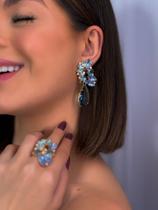 Kit Elegância Brinco e Anel Regulável Tons de Azul Serenety Amanda