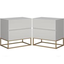 Kit Elegância Dupla Mesas De Cabeceira Eros Off/Dourado Kit Elegância Dupla Mesas De Cabeceira Eros Off/Dourado