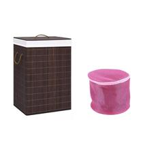 Kit Elegante: Cesto de Bambu com Saco Íntimo Rosa Kit Elegante: Cesto de Bambu com Saco Íntimo Rosa