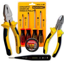 Kit Eletrica Chave Fenda e Phillips Chave Multiteste Alicates Universal e Diagonal