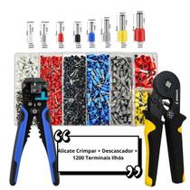 Kit Eletricista Profissional 3 Peças Alicate Catraca prensa terminais, 1200 Terminais Ilhós com estojo e Decapador Automático