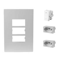 Kit Elétrico Ilumi 2 Tomadas 10A Interruptor Placa 3 Postos 4x2 Embutir Residencial Branco Parede Kit Elétrico Ilumi 2 Tomadas 10A Interruptor Placa 3 Postos 4x2 Embutir Residencial Branco Parede