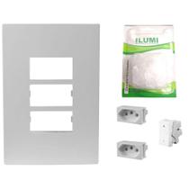Kit Elétrico Ilumi 2 Tomadas 10A Interruptor Protetor de Tomadas Embutir Residencial Parede Casa
