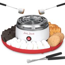 Kit Elétrico para Fazer Smores Party Desserts, Aparelho de Mesa para Uso Interno, Assador de Marshmallow, Estação de Smores com 4 Bandejas Compartimentadas e 4 Garfos, Presente Ideal para Adultos e Crianças em Festas e Feriados (Vermelho)