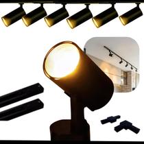 Kit Eletrificado Trilhos 2m + 6 Spots Led 7w Preto - Branco Frio 3000k