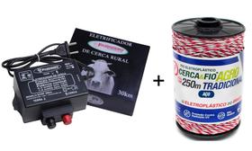 Kit Eletrificador Cerca Elétrica Rural Gado e Fio 250m 30km