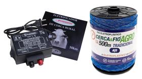 Kit Eletrificador Cerca Elétrica Rural Gado e Fio 500m 30km Azul