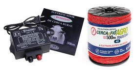 Kit Eletrificador Cerca Elétrica Rural Gado e Fio 500m 30km Laranja