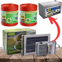 Kit Eletrificador Solar Cerca Elétrica Zebu Com Bateria Moura Fio Eletroplástico, Bateria