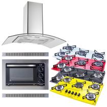 Kit Eletro Coifa ilha 90cm + Forno Embutir 45L + Cooktop 5B Safanelli