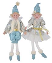 Kit Elfos de Natal Azul Grande Decoração para Casa 45cm
