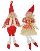 Kit Elfos de Natal Vermelho Grande Decoração para Casa 45cm Kit Elfos de Natal Vermelho Grande Decoração para Casa 45cm