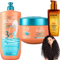 Kit Elseve Cachos Longos dos Sonhos Loreal Paris Oleo Extraordinario Tratamento Creme Pentear 3 em 1