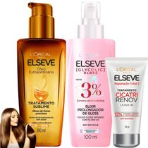 Kit Elseve Cicatri Renov Elixir Gloss Oleo Extraordinário Glycolic Serum Antifrizz Brilho Termico Kit Elseve Cicatri Renov Elixir Gloss Oleo Extraordinário Glycolic Serum Antifrizz Brilho Termico