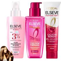 Kit Elseve Cicatri Renov Sérum Elixir Gloss Leave In Glycolic Novo Liso dos Sonhos Antifrizz Brilho