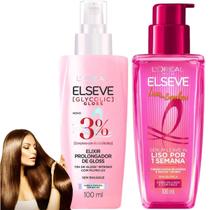 Kit Elseve Elixir Gloss Sérum Leave In Novo Liso dos Sonhos Acidificante Antifrizz Brilho Loreal Paris