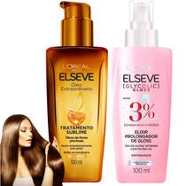 Kit Elseve Elixir Glycolic Gloss Óleo Extraordinário Loreal Paris Acidificante Antifrizz Brilho Botox Capilar