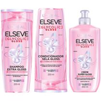 Kit Elseve Glycolic Gloss Shampoo 200ml Condicionador 200ml Creme de Pentear 250ml Loreal Paris Brilho