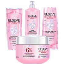 Kit Elseve Glycolic Gloss Shampoo/Condicionador 200ml Máscara Creme Pentear 250ml Loreal Paris