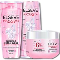Kit Elseve Glycolic Gloss Shampoo Condicionador 400ML Máscara Creme de Tratamento Loréal Paris