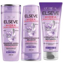 Kit Elseve Hidra Hialurônico Shampoo Condicionador Creme Noturno Hidratação Profunda